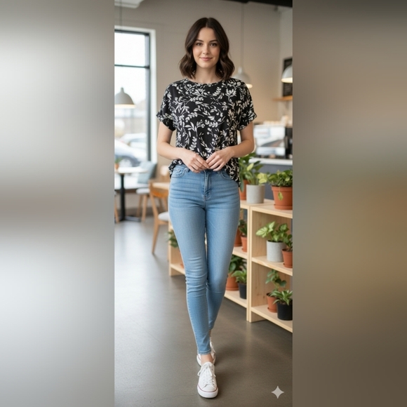 Croft & Barrow Essential Crewneck TeeColor: Black Multi Floral, Size: L (EUC) - Picture 1 of 8